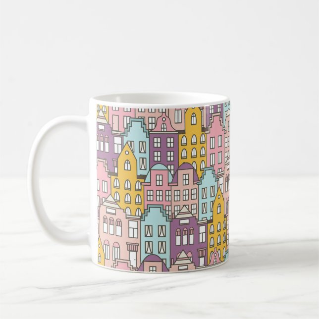Netherlands houses set hand drawn seamless pattern coffee mug (Left)