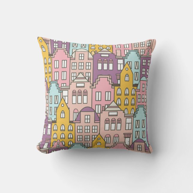 Netherlands houses set hand drawn seamless pattern cushion (Front)