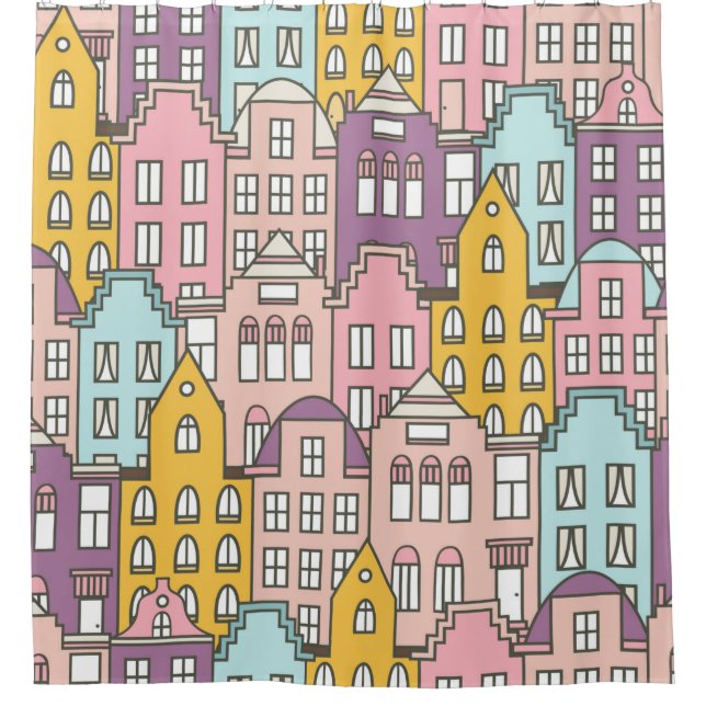 Netherlands houses set hand drawn seamless pattern shower curtain (Front)