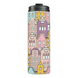 Netherlands houses set hand drawn seamless pattern thermal tumbler