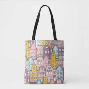 Netherlands houses set hand drawn seamless pattern tote bag