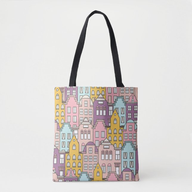 Netherlands houses set hand drawn seamless pattern tote bag (Front)