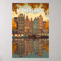 Netherlands Illustration Travel Art Vintage