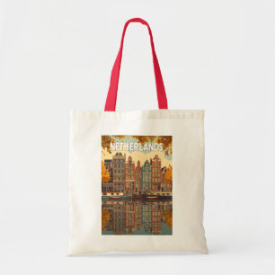 Netherlands Illustration Travel Art Vintage Tote Bag