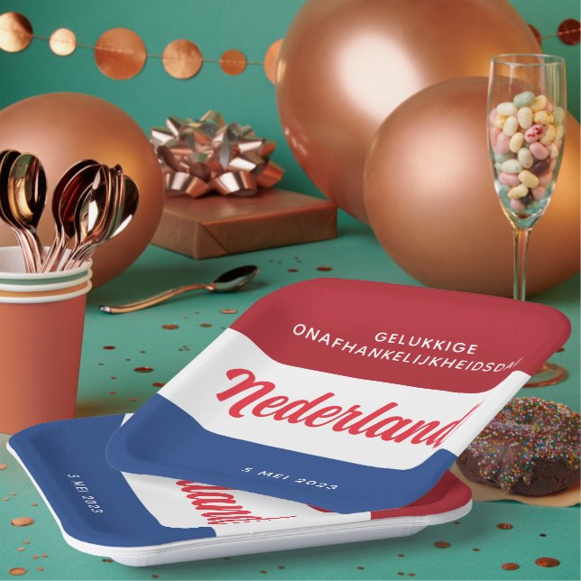 Netherlands Independence Day Dutch National Flag Paper Plate (Multi)