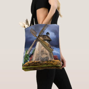 Netherlands Landscape Windmill Tote Bag Painting