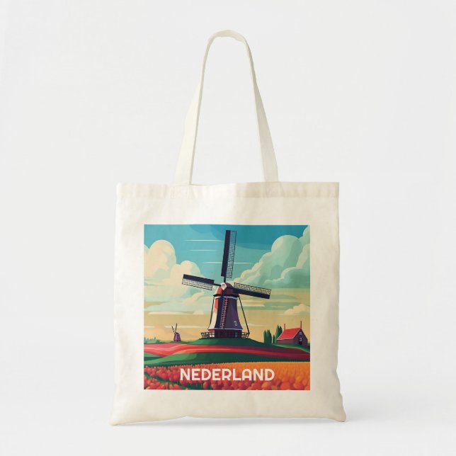 Netherlands Lanscape Tulip Windmill Dutch Flag  Tote Bag (Front)