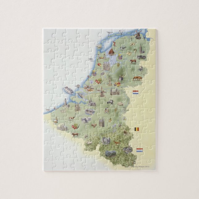 Netherlands, map showing distinguishing features jigsaw puzzle (Vertical)