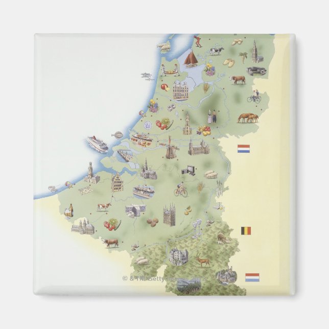 Netherlands, map showing distinguishing features magnet (Front)