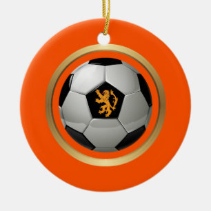 Netherlands Soccer Ball,Dutch Lion on Orange Ceramic Tree Decoration