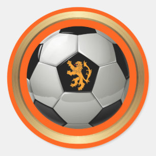 Netherlands Soccer Ball,Dutch Lion on Orange Classic Round Sticker