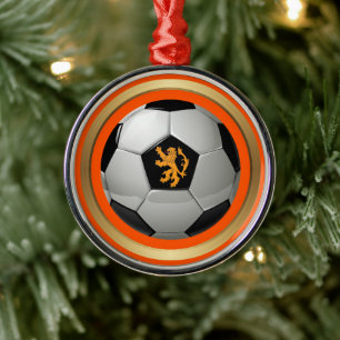 Netherlands Soccer Ball,Dutch Lion on Orange Metal Ornament