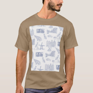 Netherlands Toille de Jouy pattern in Delft Blue i T-Shirt