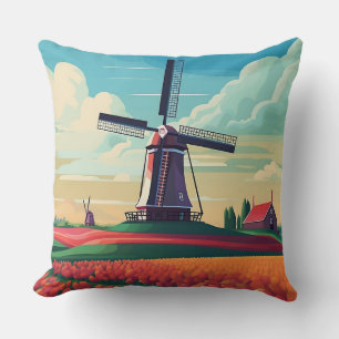 Netherlands Tulip Field Windmill Dutch Flag Travel Cushion