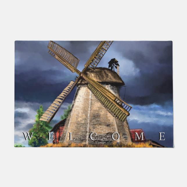 Netherlands Windmill Landscape Doormat - Welcome (Front)