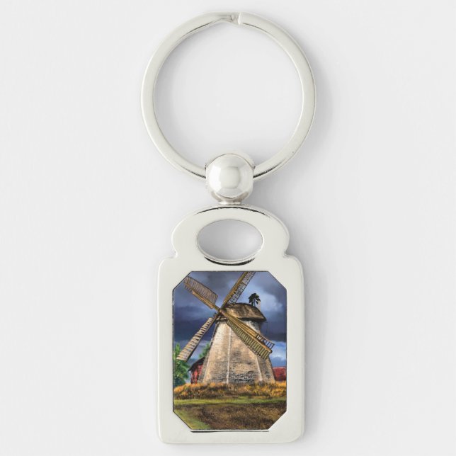 Netherlands Windmill Landscape Gift Keychain (Front)
