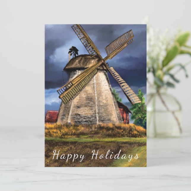 Netherlands Windmill Landscape Holiday Card (Standing Front)