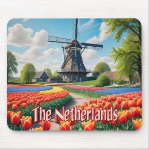 Netherlands Windmill & Tulips Mouse Pad