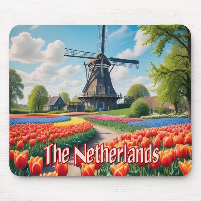 Netherlands Windmill & Tulips Mouse Pad (Front)