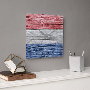 Netherlands wood flag square wall clock