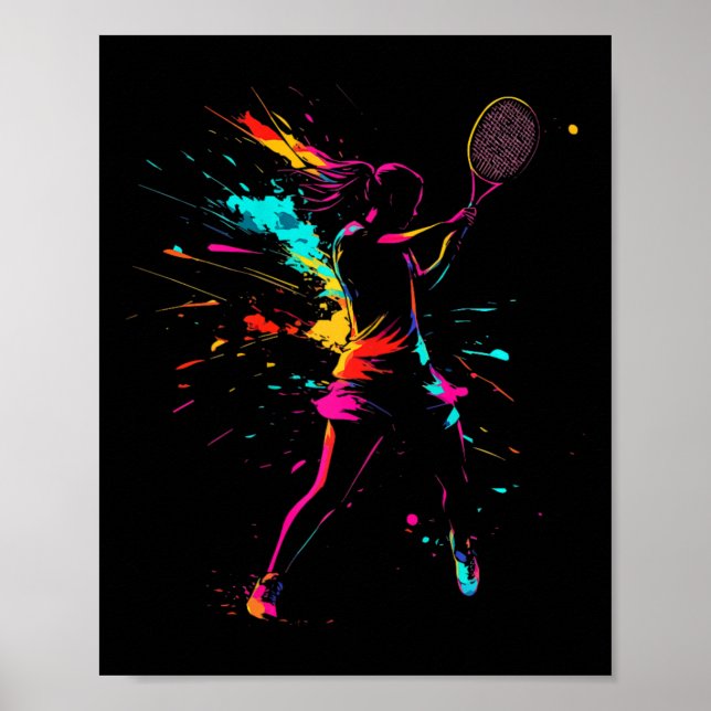 Netll Court Game Paint Splash Dminton Player Girl  Poster (Front)