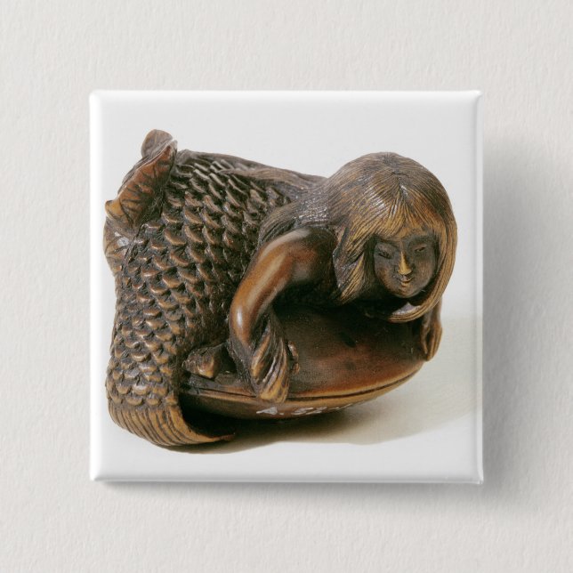 Netsuke carved in the shape of a mermaid 15 cm square badge (Front)