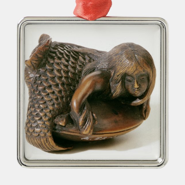 Netsuke carved in the shape of a mermaid metal tree decoration (Front)