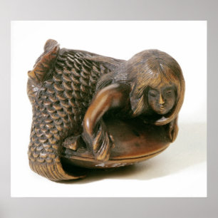 Netsuke carved in the shape of a mermaid poster