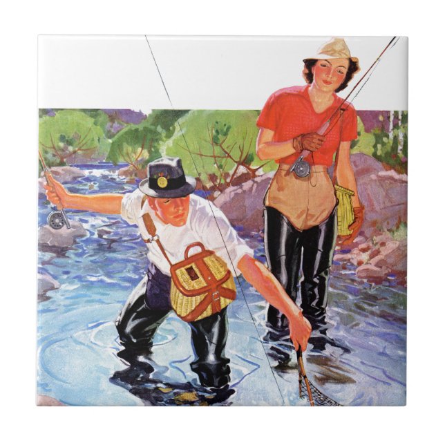Netting A Fish by R.J. Cavaliere Ceramic Tile (Front)