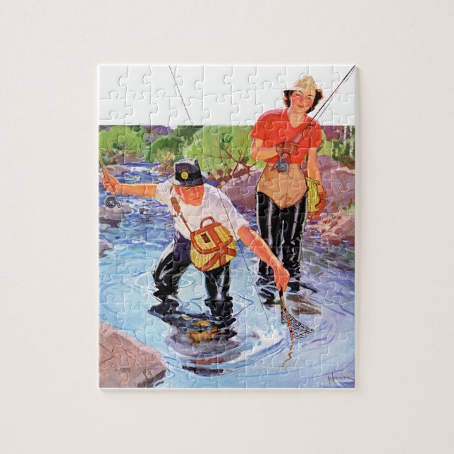 Netting A Fish by R.J. Cavaliere Jigsaw Puzzle (Vertical)