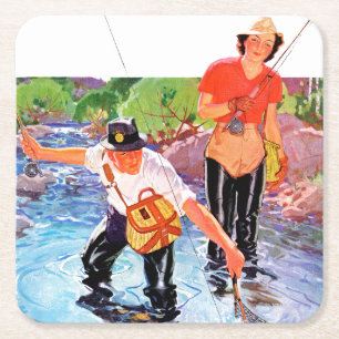 Netting A Fish by R.J. Cavaliere Square Paper Coaster