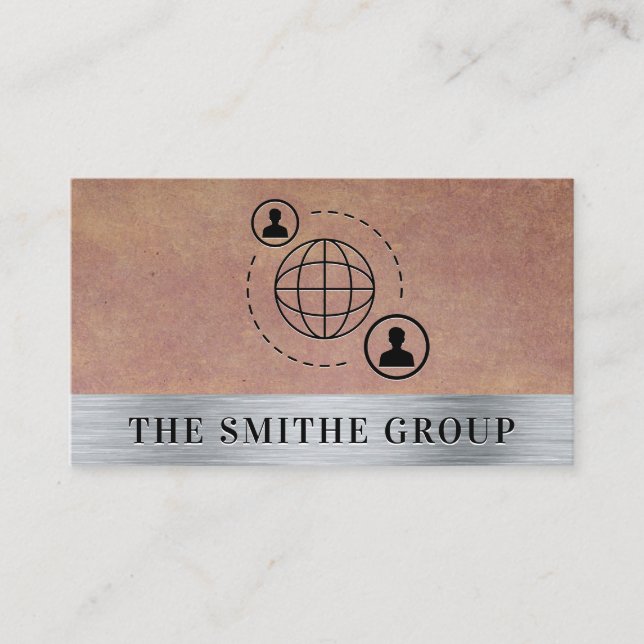 Network Communication Icon Metallic Background Business Card (Front)