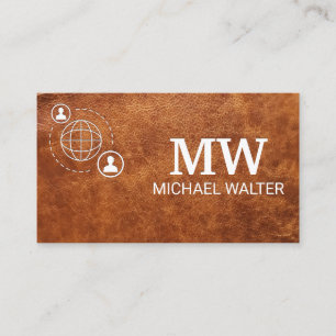 Network Communication Monogram   Leather Business Card