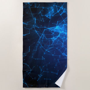 Network of Blue Dots and Lines Beach Towel