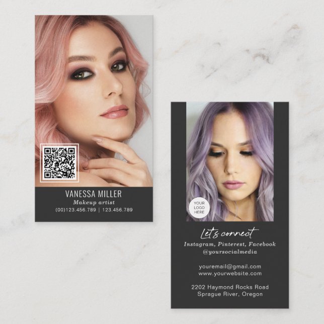 Networking QR code makeup artist vertical photo Bu Business Card (Front/Back)