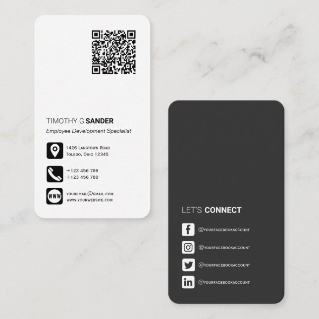 Networking QR code professional social media icon  Business Card (Front/Back)