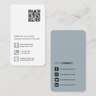 Networking QR code simple social media dusty blue Business Card