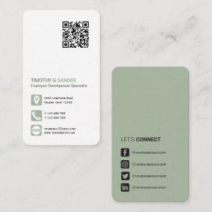 Networking QR code simple social media sage green Business Card