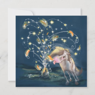 Neujahrskarte mit Pferd und Karotten Feuerwerk Holiday Card