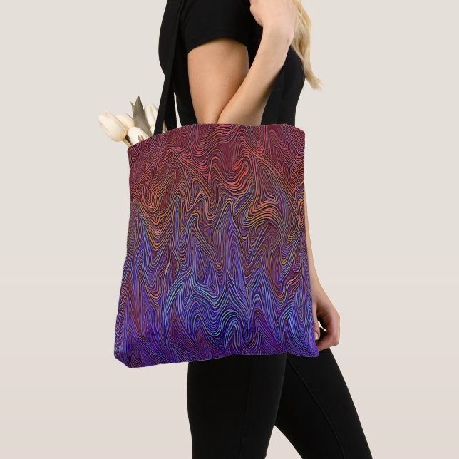 "Neural Firestorm" Abstract” Red Blue Tote Bag (Close Up)