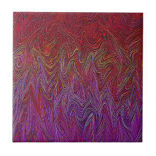 "Neural Firestorm" Abstract” Red Purple Ceramic Tile