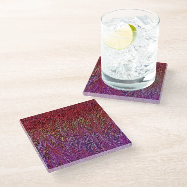 "Neural Firestorm" Abstract” Red Purple Glass Coaster (Angled)