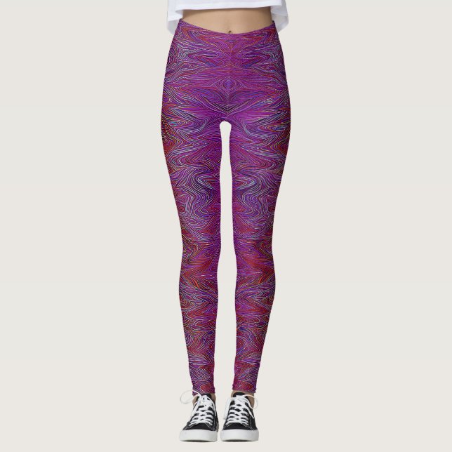 "Neural Firestorm" Abstract” Red Purple Leggings (Front)
