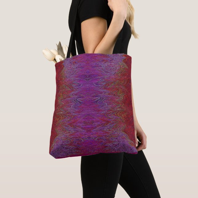 "Neural Firestorm" Abstract” Red Purple Tote Bag (Close Up)