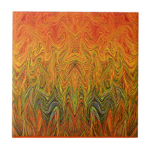 "Neural Firestorm" Abstract Yellow Orange Ceramic Tile