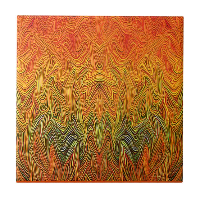 "Neural Firestorm" Abstract Yellow Orange Ceramic Tile (Front)