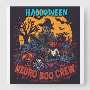 Neuro Boo Crew Halloween Square Wall Clock