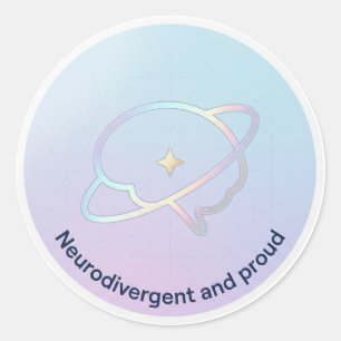 Neurodivergent and Proud Pastel Brain Planet Classic Round Sticker