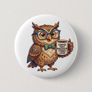 Neurodivergent Owl Funny Meme Coffee First 6 Cm Round Badge