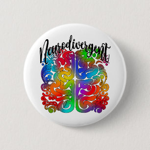 Neurodivergent Rainbow Brain for Autism Acceptance 6 Cm Round Badge
